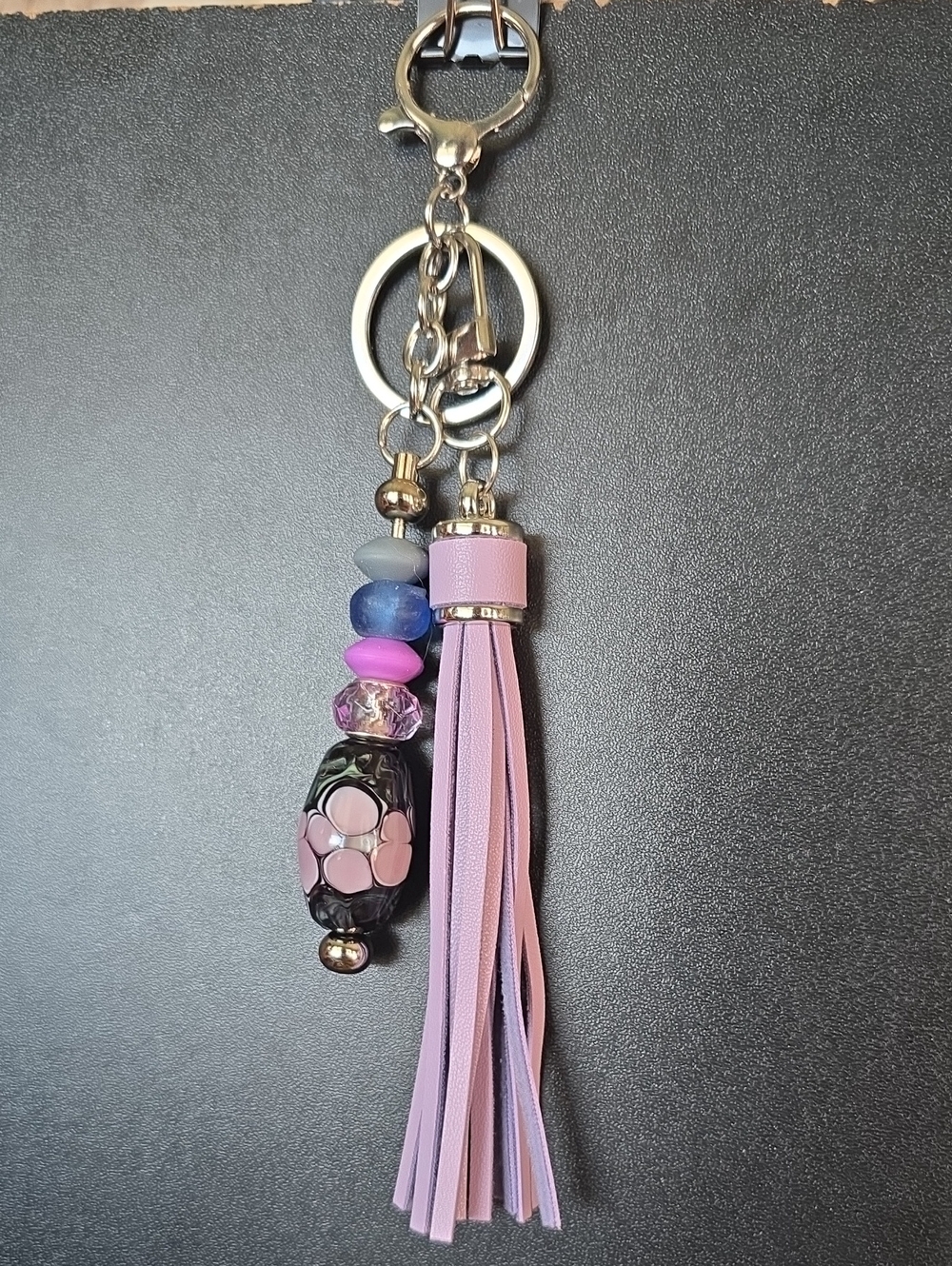 Stylish Pink Tassel Bag Charm/Keychain with Beaded Charm